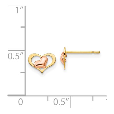 14K Two-Tone Gold Girls' Heart Stud Earrings – view 5