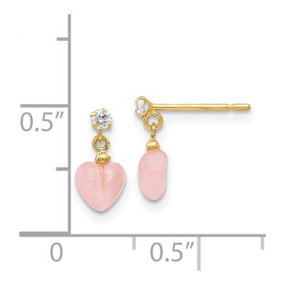 14K Yellow Gold CZ Girls' Cat's Eye Heart Dangle Earrings – view 4