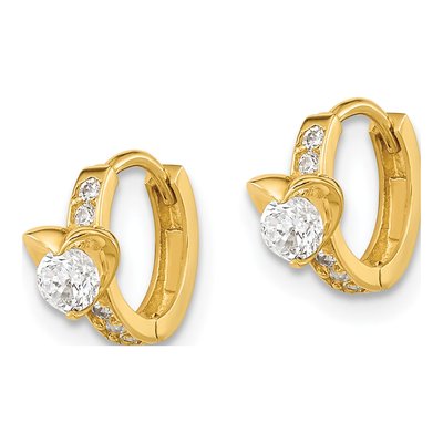 14K Yellow Gold 10mm CZ Heart for Girls Huggie Hoop Earrings – view 3