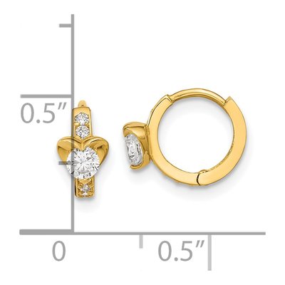 14K Yellow Gold 10mm CZ Heart for Girls Huggie Hoop Earrings – view 4