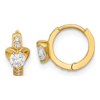 14K Yellow Gold 10mm CZ Heart for Girls Huggie Hoop Earrings