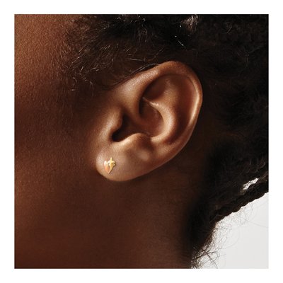 14K Two-Tone Gold CZ Girls' Heart Cross Stud Earrings – view 3