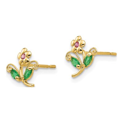 14K Yellow Gold CZ Flower Stud Earrings – view 2