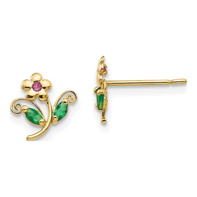 14K Yellow Gold CZ Flower Stud Earrings
