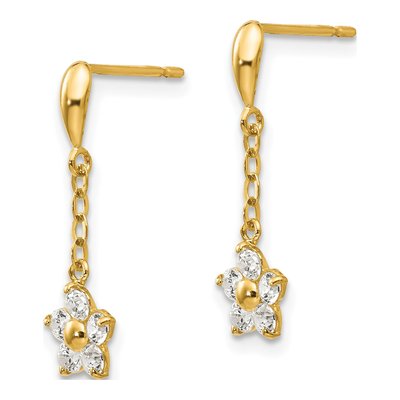 14K Yellow Gold CZ Girls' Flower Dangle Earrings – view 3