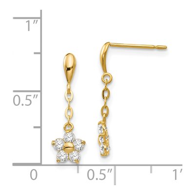 14K Yellow Gold CZ Girls' Flower Dangle Earrings – view 5