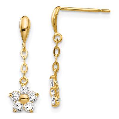 14K Yellow Gold CZ Girls' Flower Dangle Earrings