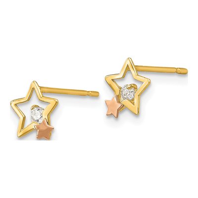 14K Two-Tone Gold CZ Girls' Star Stud Earrings – view 2