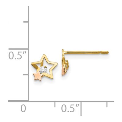 14K Two-Tone Gold CZ Girls' Star Stud Earrings – view 4