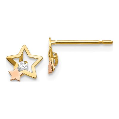 14K Two-Tone Gold CZ Girls' Star Stud Earrings