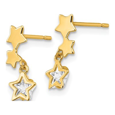 14K Yellow Gold CZ Girls' Star Dangle Earrings – view 3