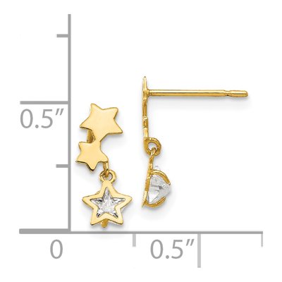 14K Yellow Gold CZ Girls' Star Dangle Earrings – view 5