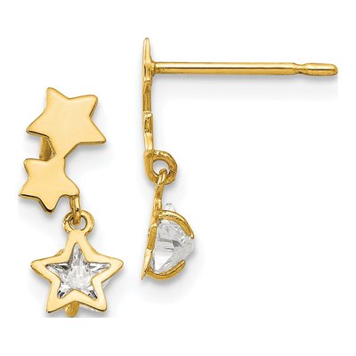 14K Yellow Gold CZ Girls' Star Dangle Earrings