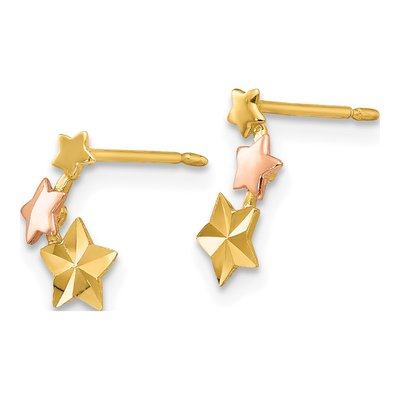 14K Two-Tone Gold Girls' Star Stud Earrings – view 3