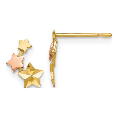 14K Two-Tone Gold Girls' Star Stud Earrings