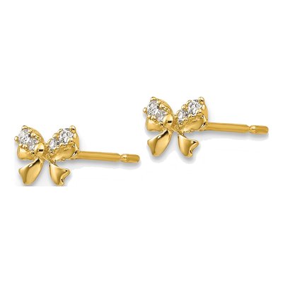 14K Yellow Gold CZ Bow for Girls Stud Earrings – view 3