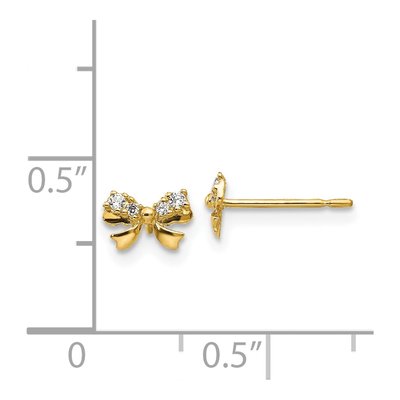 14K Yellow Gold CZ Bow for Girls Stud Earrings – view 5