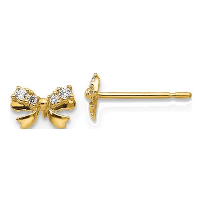 14K Yellow Gold CZ Bow for Girls Stud Earrings