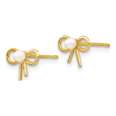 14K Yellow Gold Freshwater Cultured Pearl Girls' Bow Stud Earrings – view 2