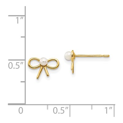 14K Yellow Gold Freshwater Cultured Pearl Girls' Bow Stud Earrings – view 4