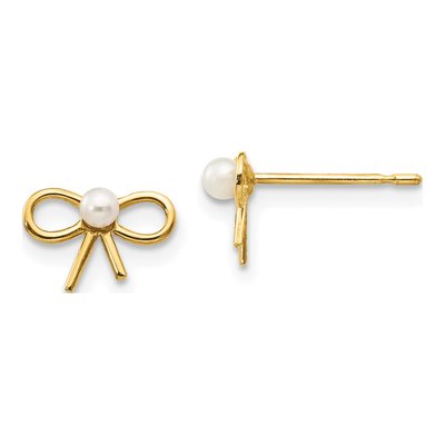 14K Yellow Gold Freshwater Cultured Pearl Girls' Bow Stud Earrings