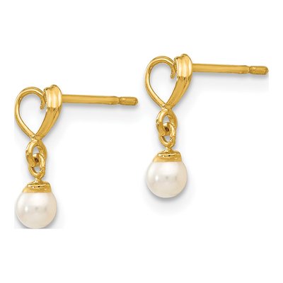 14K Yellow Gold Freshwater Cultured Pearl Heart Dangle Earrings – view 2