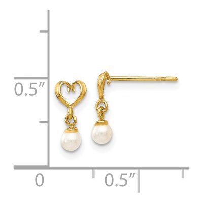 14K Yellow Gold Freshwater Cultured Pearl Heart Dangle Earrings – view 4
