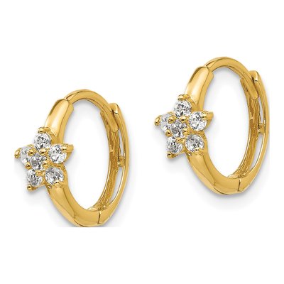 14K Yellow Gold 11mm CZ Girls' Flower Huggie Hoop Earrings – view 3