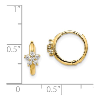 14K Yellow Gold 11mm CZ Girls' Flower Huggie Hoop Earrings – view 5