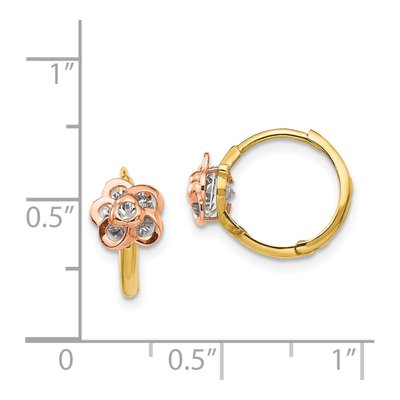 14K Two-Tone Gold 12mm CZ Kids' Flower Huggie Hoop Earrings – view 5
