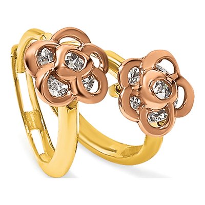 14K Two-Tone Gold 12mm CZ Kids' Flower Huggie Hoop Earrings – view 7