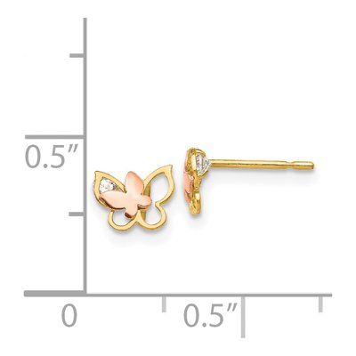 14K Two-Tone Gold CZ Girls' Butterfly Stud Earrings – view 5