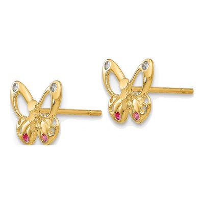 14K Yellow Gold CZ Girls' Butterfly Stud Earrings – view 2