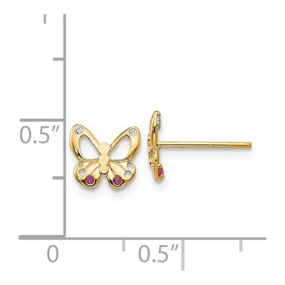 14K Yellow Gold CZ Girls' Butterfly Stud Earrings – view 4