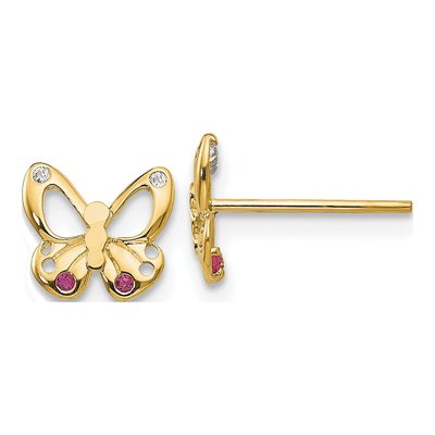 14K Yellow Gold CZ Girls' Butterfly Stud Earrings