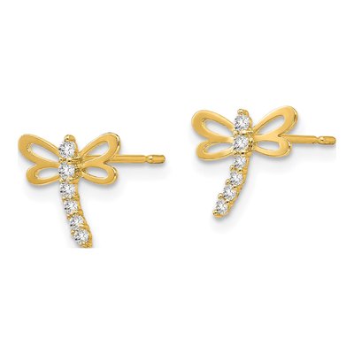 14K Yellow Gold CZ Girls' Dragonfly Stud Earrings – view 3