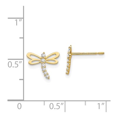 14K Yellow Gold CZ Girls' Dragonfly Stud Earrings – view 5