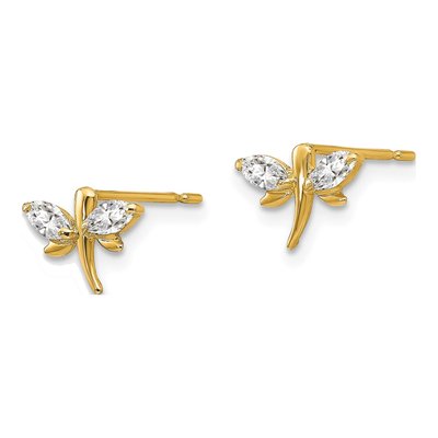 14K Yellow Gold CZ Dragonfly Kids Stud Earrings – view 3