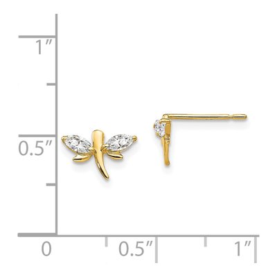 14K Yellow Gold CZ Dragonfly Kids Stud Earrings – view 5