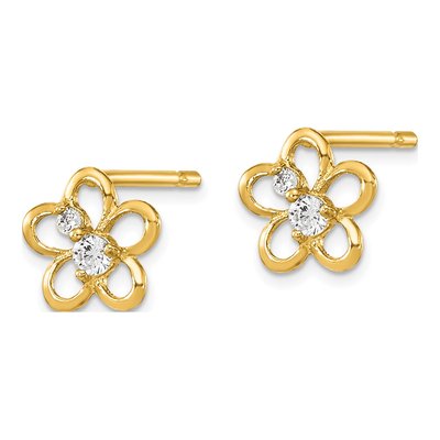 14K Yellow Gold CZ Flower for Girls Stud Earrings – view 3
