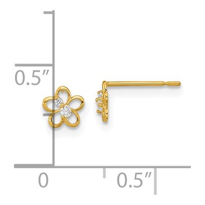 14K Yellow Gold CZ Flower for Girls Stud Earrings – view 4