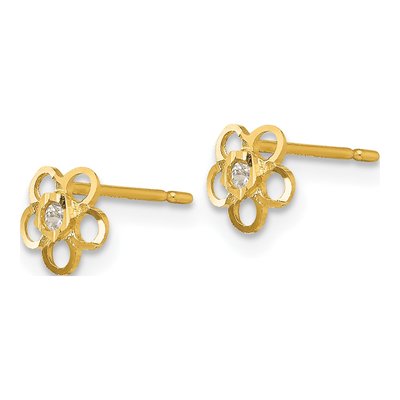 14K Yellow Gold CZ Flower Stud Earrings – view 3