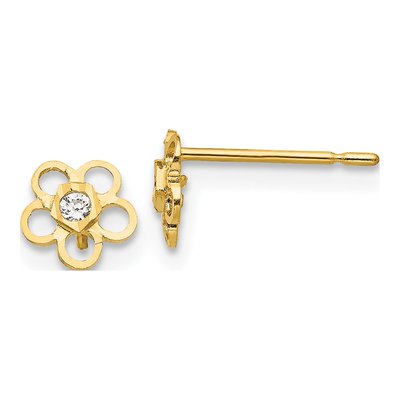 14K Yellow Gold CZ Flower Stud Earrings