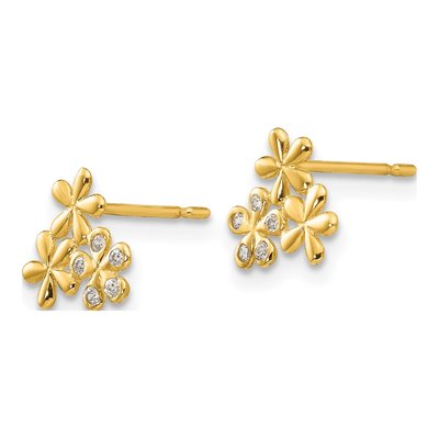 14K Yellow Gold CZ Girls' Flower Stud Earrings – view 3