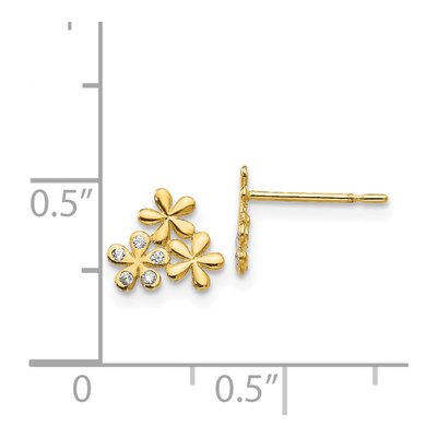 14K Yellow Gold CZ Girls' Flower Stud Earrings – view 5