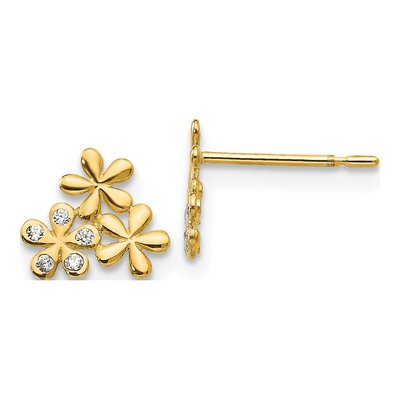 14K Yellow Gold CZ Girls' Flower Stud Earrings