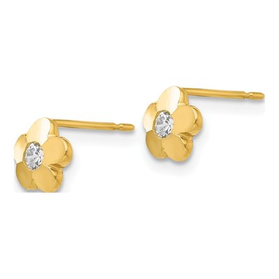 14K Yellow Gold CZ Girls' Flower Stud Earrings – view 3