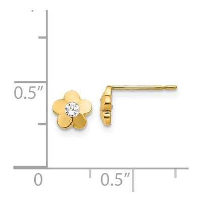 14K Yellow Gold CZ Girls' Flower Stud Earrings – view 5