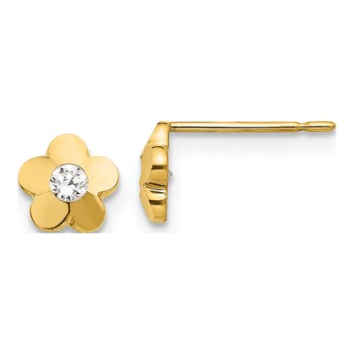 14K Yellow Gold CZ Girls' Flower Stud Earrings