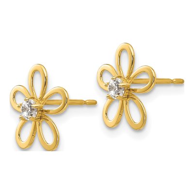 14K Yellow Gold CZ Girls' Flower Stud Earrings – view 3